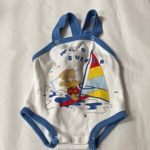 Childwise vintage Wild Surfer Baby Romper with Bear Print, clean 9 months